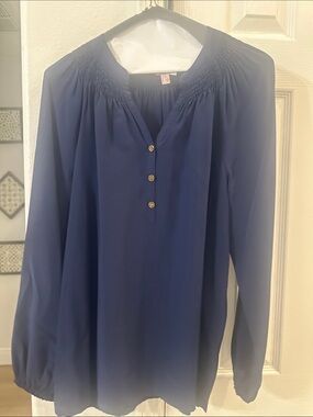 Lilly Pulitzer Navy Long-Sleeve silk Blouse